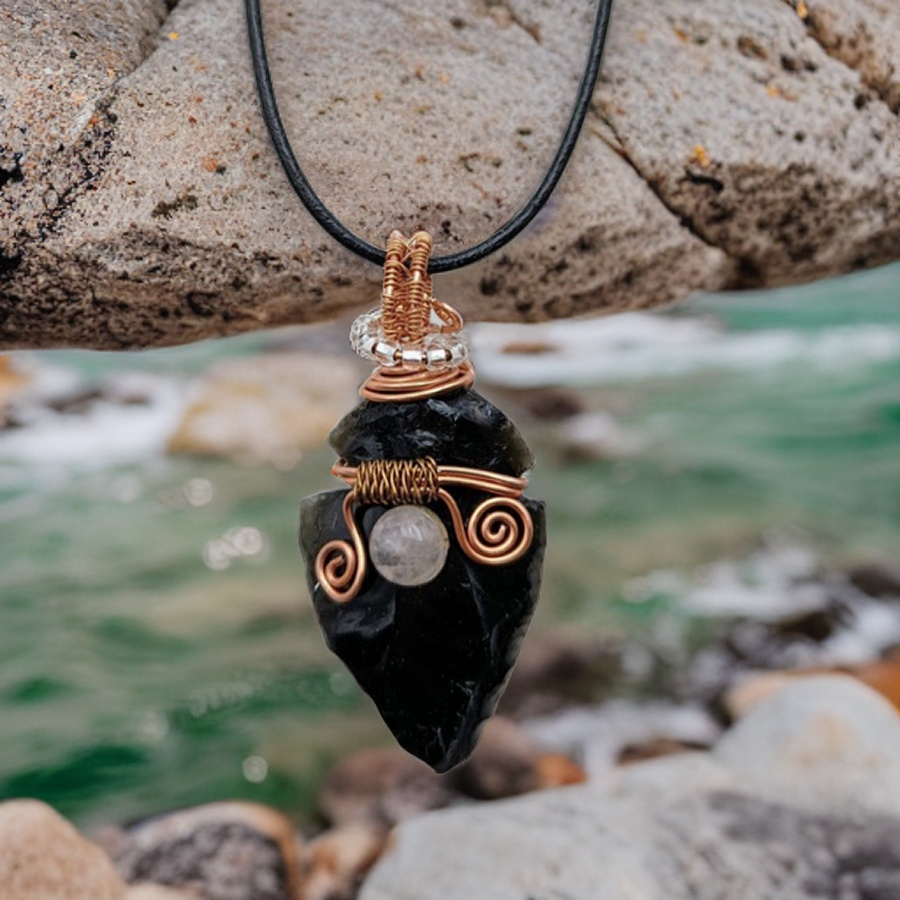 Black obsidian arrowhead necklace deals