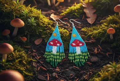 Enchanted Awakening -Beaded - Mushroom, Earrings