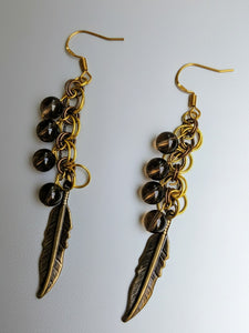 The Guardians Feather - Earrings - Smokey Quartz