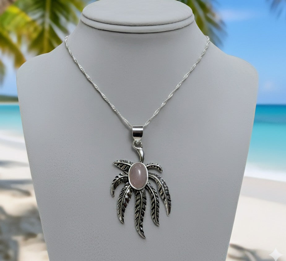 Whispers of Love - Rose Quartz - Leaf Necklace