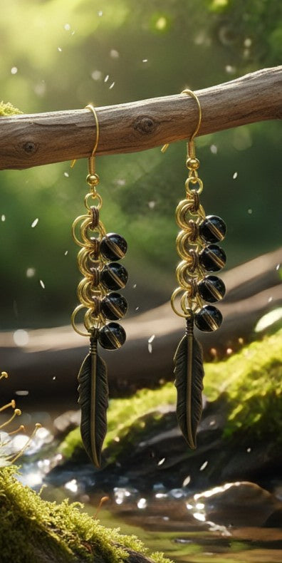 The Guardians Feather - Earrings - Smokey Quartz