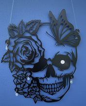 Load image into Gallery viewer, Mori et Vita - Sun catcher - Skull encompassing Black Rose and butterfly
