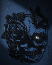 Load image into Gallery viewer, Mori et Vita - Sun catcher - Skull encompassing Black Rose and butterfly