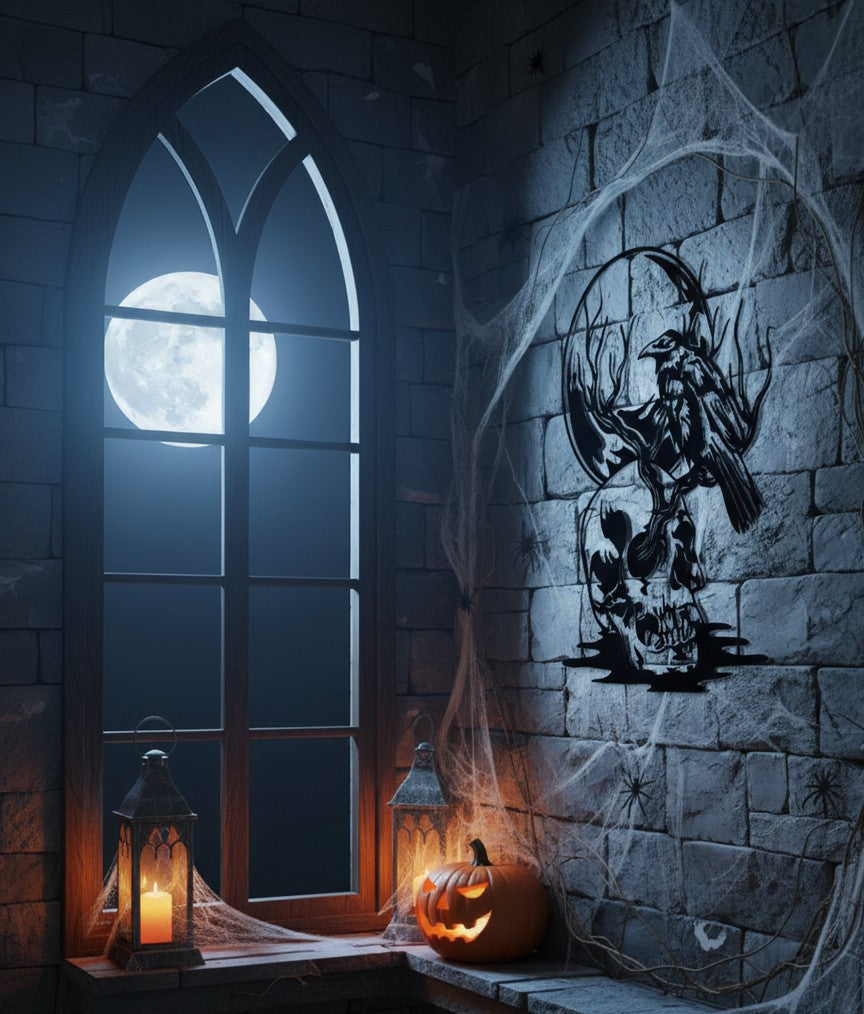 Gothic - Metamorphosis at Midnight - Raven - Skull - Full moon Metal art