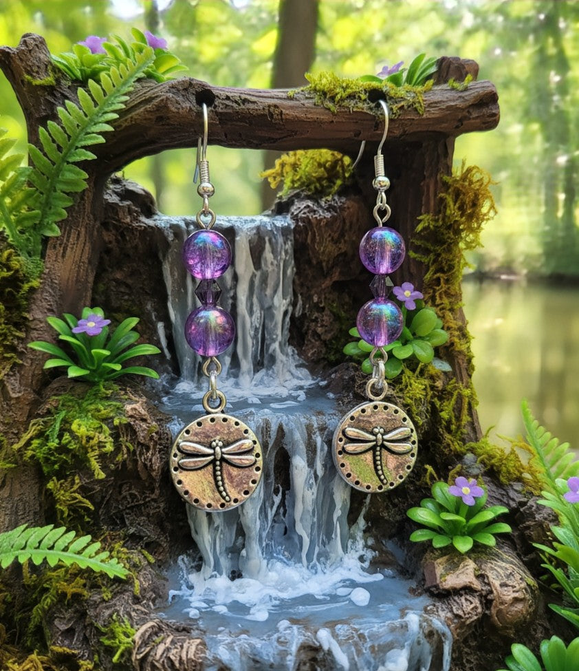 Purple Nymph- Dragonfly - Earrings