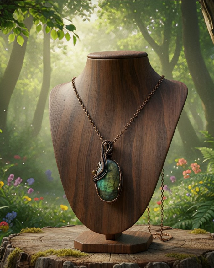The Luminous Veil - Labradorite - Necklace - Copper Wrapped