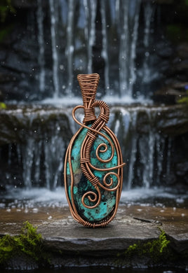 Wisdom Weaver - Copper wrapped, Azurite- Malachite, Pendant