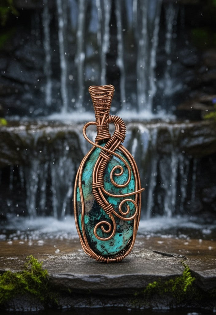 Wisdom Weaver - Copper wrapped, Azurite- Malachite, Pendant