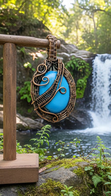 The Sleeping Beauty Cage - Copper Wrapped - Pendant - Sleeping beauty Turquoise