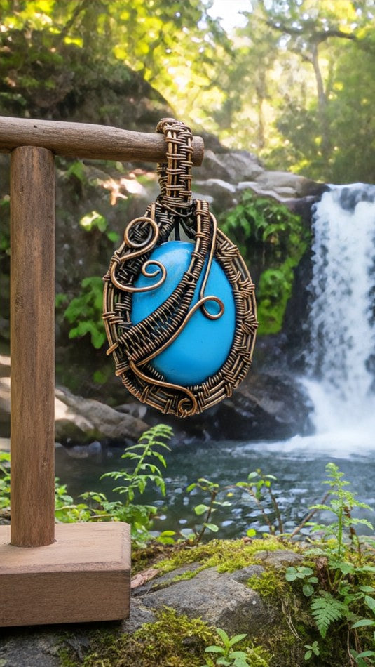 The Sleeping Beauty Cage - Copper Wrapped - Pendant - Sleeping beauty Turquoise