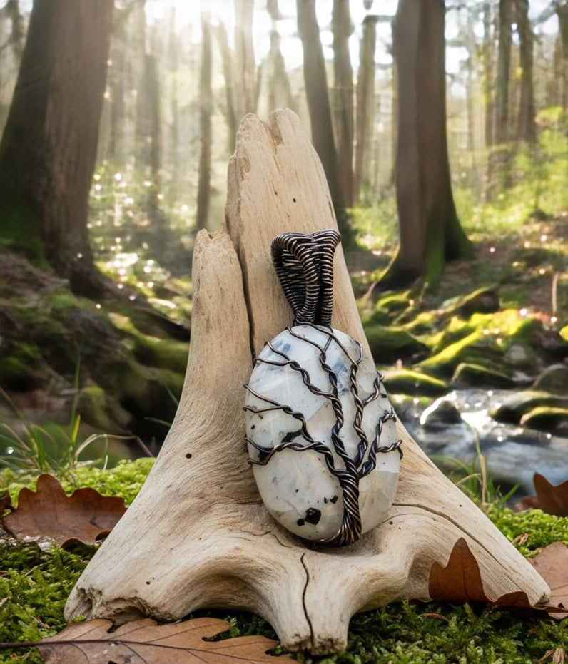 The Moon-Root Pendant - Tree of life, Copper wrapped, Moonstone, Pendant