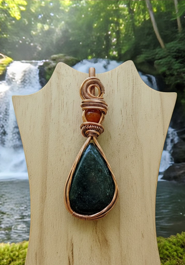 The Zest & Zephyr Talisman- Copper wrapped, Bloodstone & Carnelian, Pendant