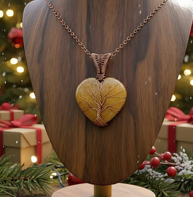 The Fiery Heart - Copper wrapped -Tree of Life - Carnelian heart - Necklace