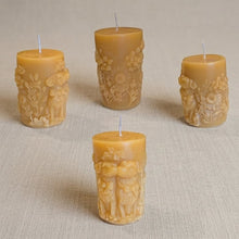 Load image into Gallery viewer, Golden Devotion: Dogs &amp; Sunflowers Organic Beeswax Pillar  Candle
