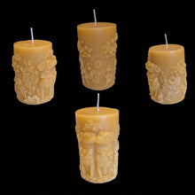 Load image into Gallery viewer, Golden Devotion: Dogs &amp; Sunflowers Organic Beeswax Pillar  Candle