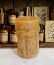Load image into Gallery viewer, Golden Devotion: Dogs &amp; Sunflowers Organic Beeswax Pillar  Candle