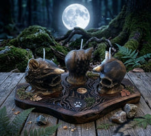 Load image into Gallery viewer, Primal Rebirth Totem - Candle - Wolf - Skull - Raven Stone