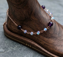 Load image into Gallery viewer, Twinkle Tide -  Anklet - Amethyst - Lavender Aura Quartz