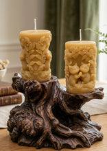 Load image into Gallery viewer, Whimsical Botanical Feline Pillar - Candle - Raven Stone