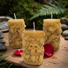 Load image into Gallery viewer, Small Bloom &amp; Bone - Skull - Candle - Raven Stone