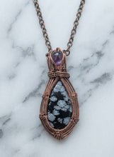 Load image into Gallery viewer, The Quiet Sovereign - Copper wrapped, Snowflake obsidian &amp; Amethyst - Necklace