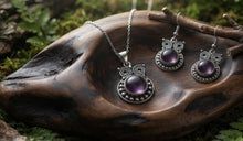 Load image into Gallery viewer, Midnight Wisdom Owl - Necklace - Earrings - Amethyst