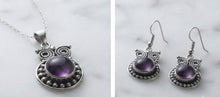 Load image into Gallery viewer, Midnight Wisdom Owl - Necklace - Earrings - Amethyst