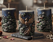 Load image into Gallery viewer, The Colored Triad of Renewal - Phoenix Candle - Raven Stone