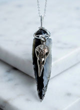 Load image into Gallery viewer, The Night's Tear &amp; Raven Skull Amulet - Necklace