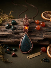 Load image into Gallery viewer, The Zest &amp; Zephyr Talisman- Necklace - Bloodstone &amp; Carnelian - Copper Wrapped