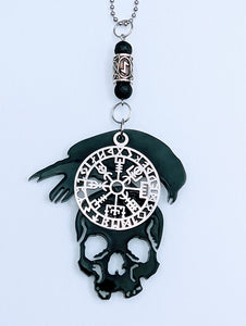 Rear view mirror - Skull, Raven & Viking Compass - Hanger