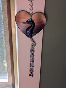 Seahorse on steel heart - Sun catcher