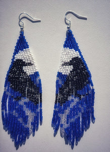 Sterling silver, Beaded, Raven, Earrings