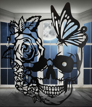 Load image into Gallery viewer, Sun catcher - Skull encompassing Black Rose and butterfly
