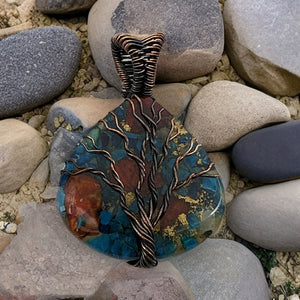 Tree of life, copper wrapped Oyster  - Pendant