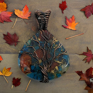 Tree of life, copper wrapped Oyster  - Pendant