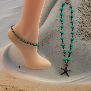 Tibetan Turquoise, Antique Copper,  Anklet