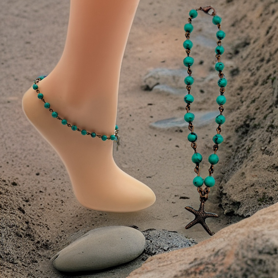 Tibetan Turquoise, Antique Copper,  Anklet