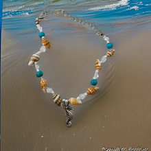 Load image into Gallery viewer, Seahorse shell with Tibetan turquoise, Anklet