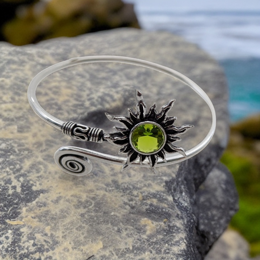 925 Sterling Silver, Peridot, Sun, Cuff bracelet