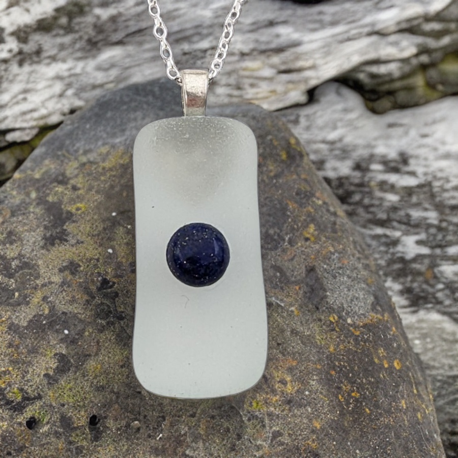 925 Sterling Silver Plated Sea Glass with Lapis lazuli