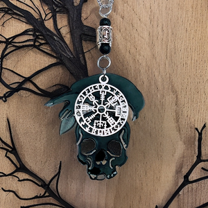 Rear view mirror - Skull, Raven & Viking Compass - Hanger