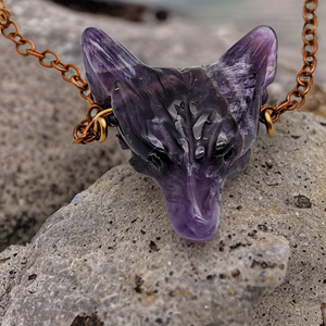 Amethyst Wolf, Copper Necklace- Echo of a Stone