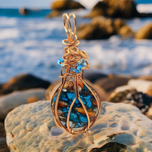 Load image into Gallery viewer, Oyster Copper Turquoise, Copper wrapped 2.4&quot; Pendant