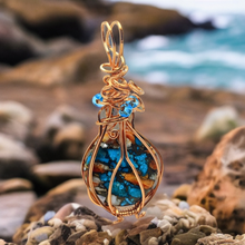 Load image into Gallery viewer, Oyster Copper Turquoise, Copper wrapped 2.4&quot; Pendant