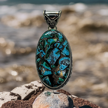 Load image into Gallery viewer, Malachite, Chrysocolla &amp; Copper, 925 Sterling Silver, 1.5&quot; Pendant