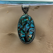 Load image into Gallery viewer, Malachite, Chrysocolla &amp; Copper, 925 Sterling Silver, 1.5&quot; Pendant