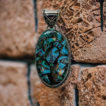 Load image into Gallery viewer, Malachite, Chrysocolla &amp; Copper, 925 Sterling Silver, 1.5&quot; Pendant