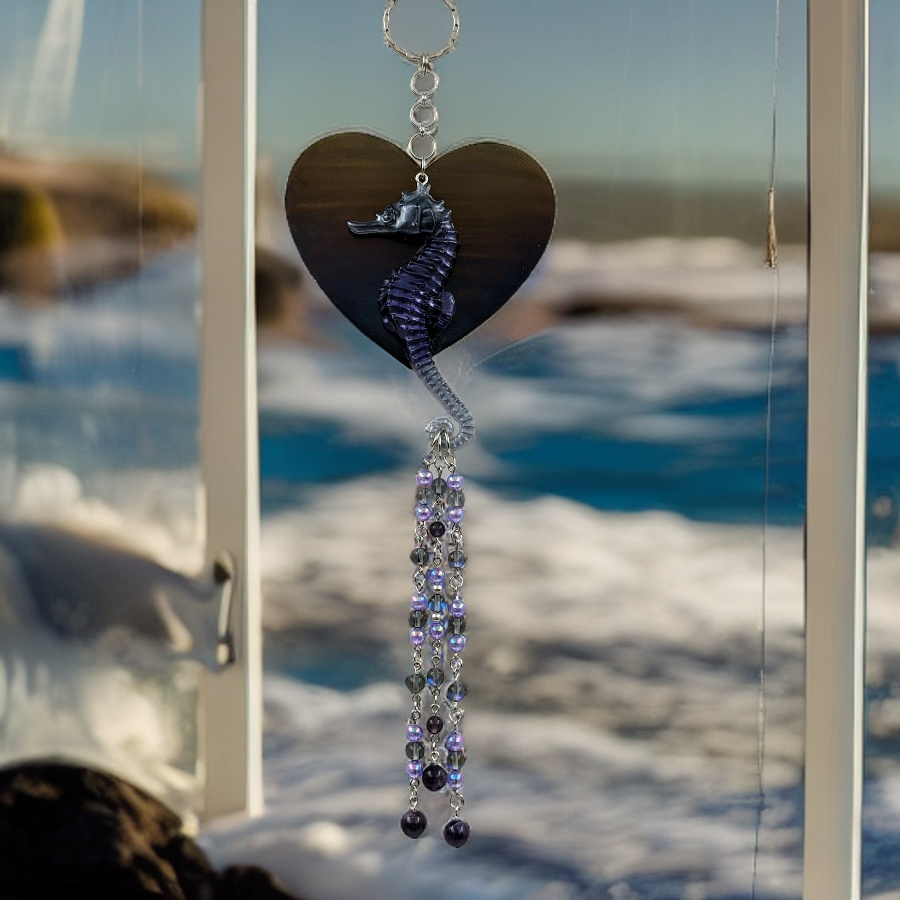 Seahorse on steel heart - Sun catcher