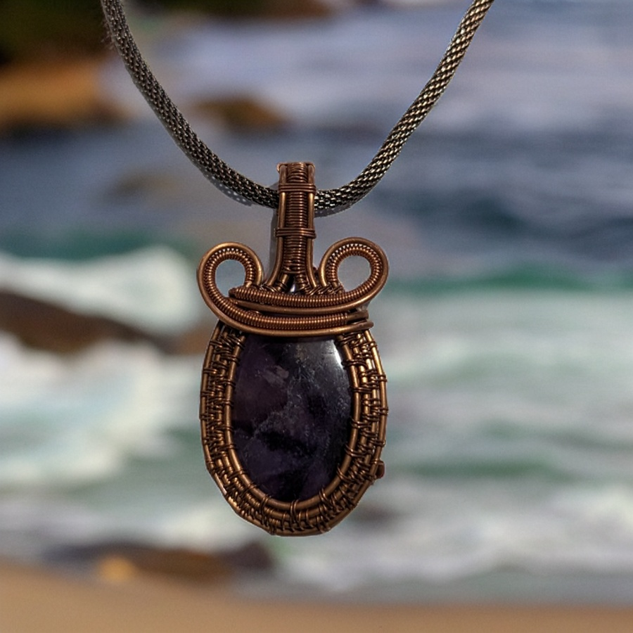 Necklace - Copper wire wrapped, Amethyst